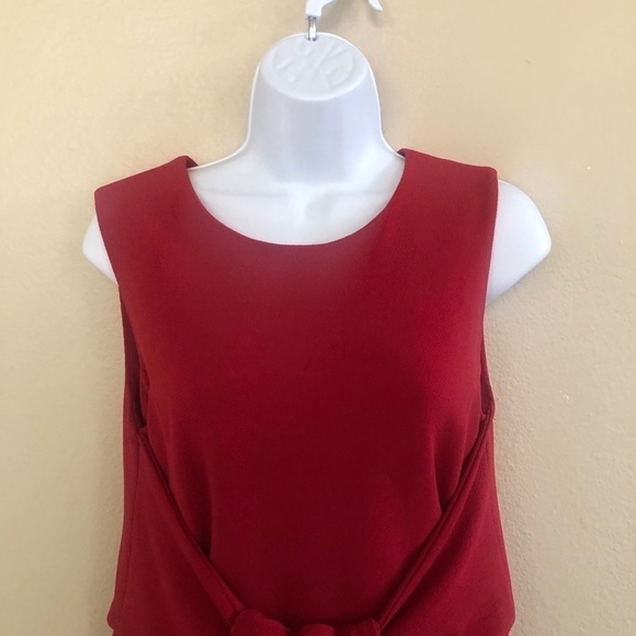 Sharagano Woman’s Red Stretch Crepe Crew Neck Knit Front Tie Sheath Dress Size 4 - Picture 5 of 13